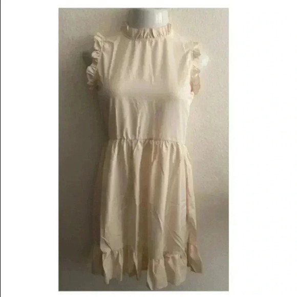 🆕Boho Trendy Khaki Ruffle Sleeveless A-Line Dress S🆕 - Picture 4 of 11